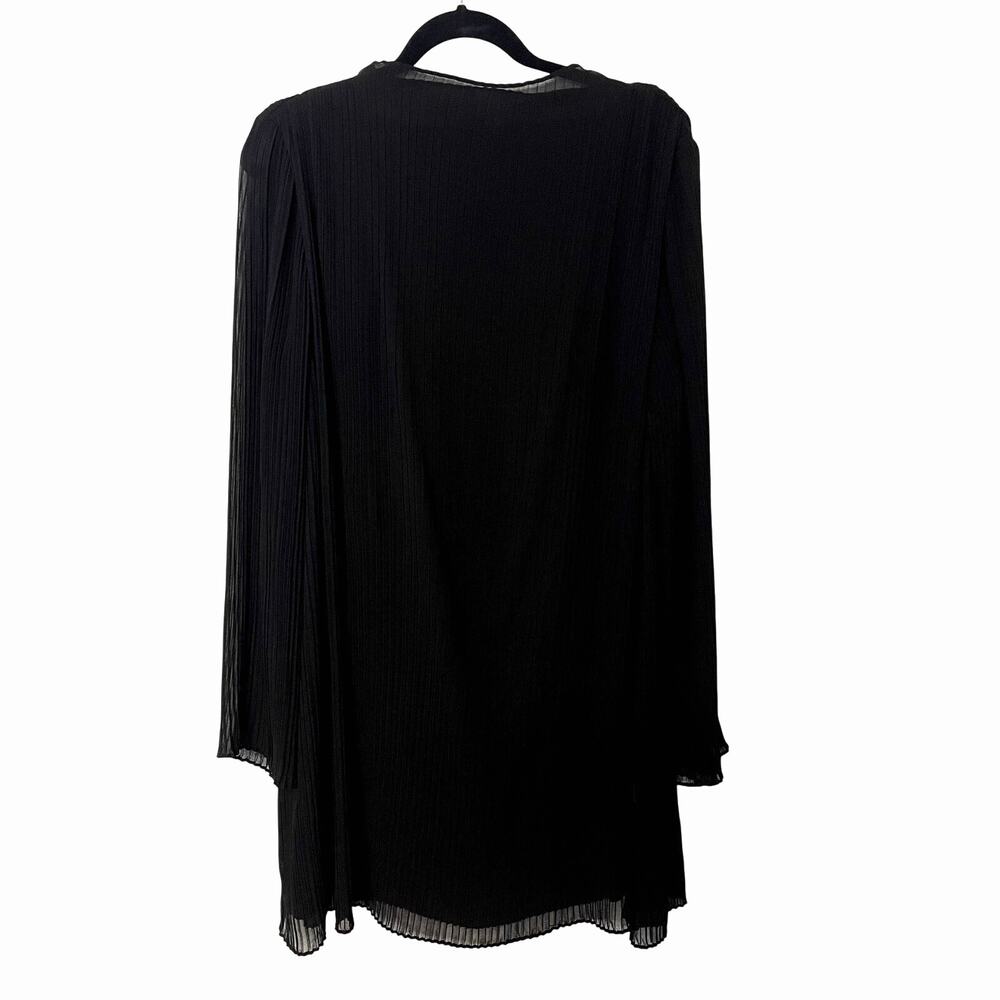 Banana Republic Black Dress Long Sleeve Shift Pleated Sheer M LBD